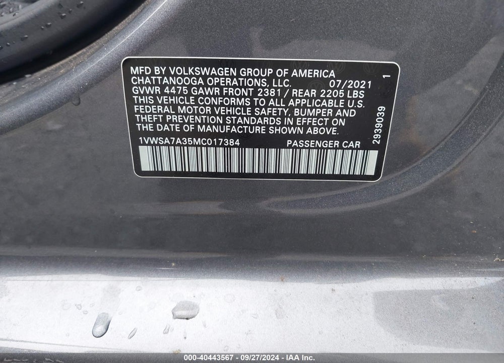 2021 VOLKSWAGEN PASSAT 2.0T SE VIN: 1VWSA7A35MC017384