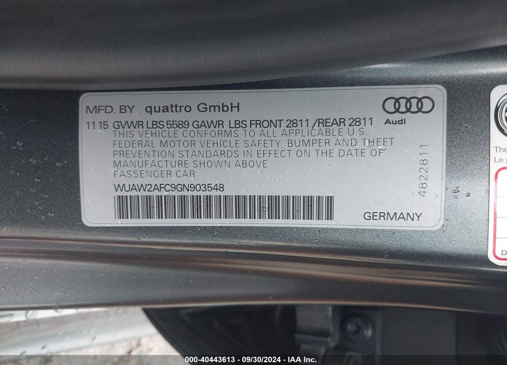 2016 AUDI RS 7 4.0T PRESTIGE VIN: WUAW2AFC9GN903548