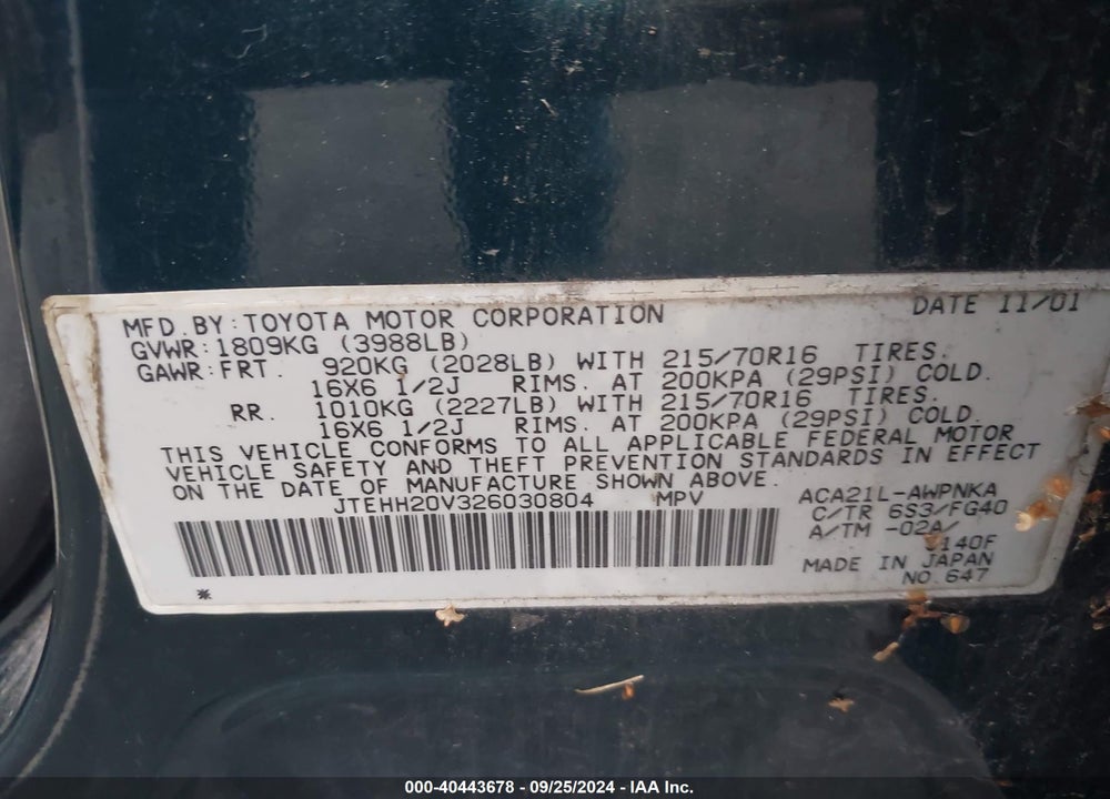 2002 TOYOTA RAV4 VIN: JTEHH20V326030804