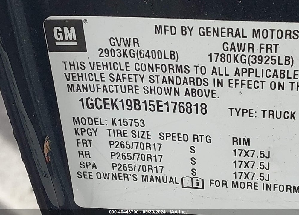 2005 CHEVROLET SILVERADO 1500 Z71 VIN: 1GCEK19B15E176818