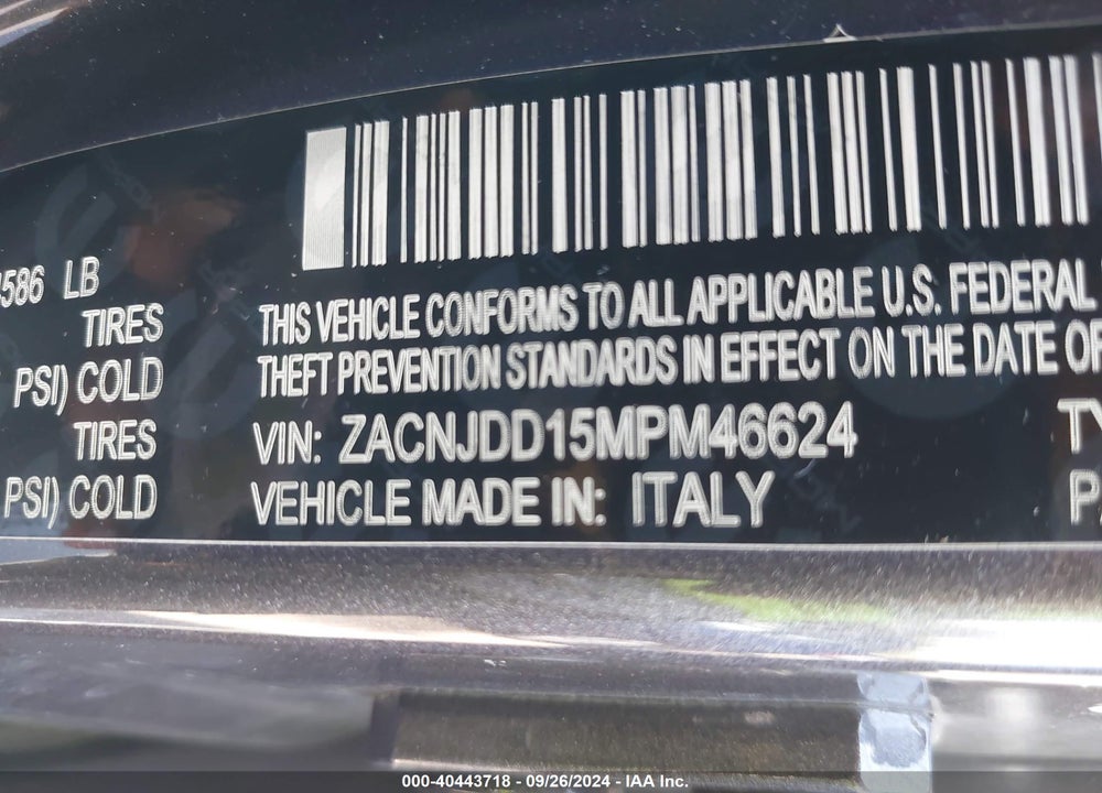2021 JEEP RENEGADE LIMITED 4X4 VIN: ZACNJDD15MPM46624