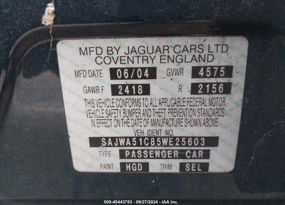 2005 JAGUAR X-TYPE 3.0 VIN: SAJWA51C85WE25603