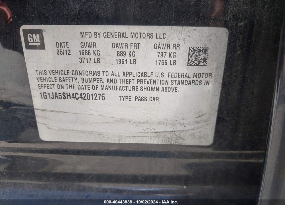 2012 CHEVROLET SONIC 2LS VIN: 1G1JA5SH4C4201276