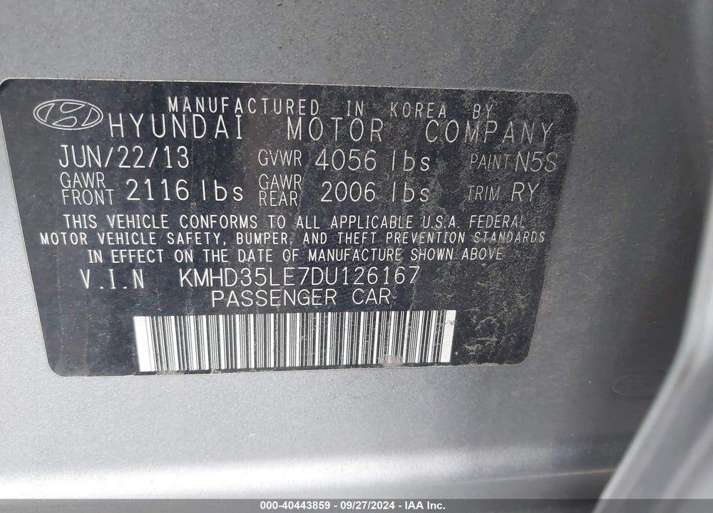 2013 HYUNDAI ELANTRA GT BASE W/BLUE VIN: KMHD35LE7DU126167
