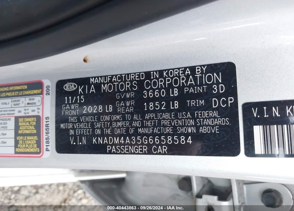 2016 KIA RIO LX VIN: KNADM4A35G6658584