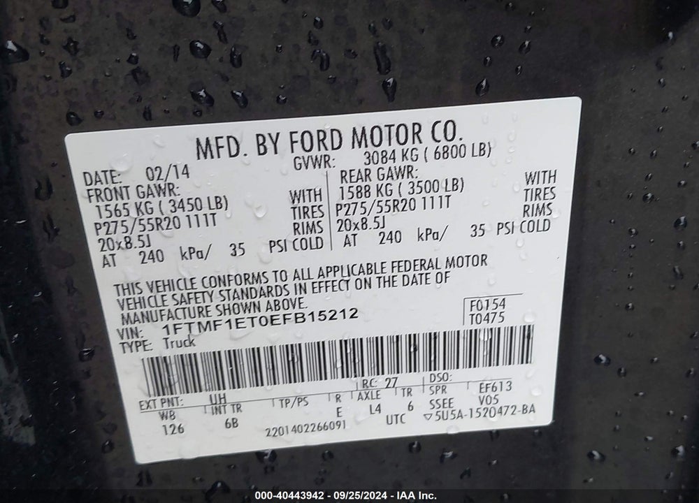 2014 FORD F-150 FX4 TREMOR VIN: 1FTMF1ET0EFB15212