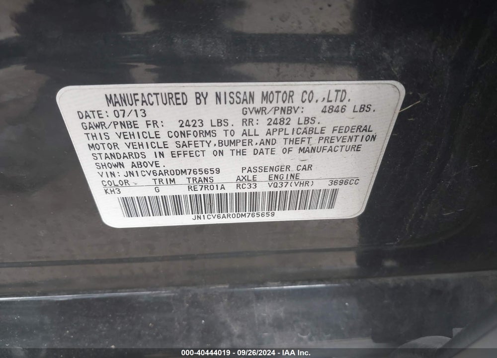 2013 INFINITI G37 VIN: JN1CV6AR0DM765659