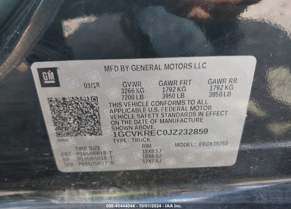 2018 CHEVROLET SILVERADO 1500 2LT VIN: 1GCVKREC0JZ232859