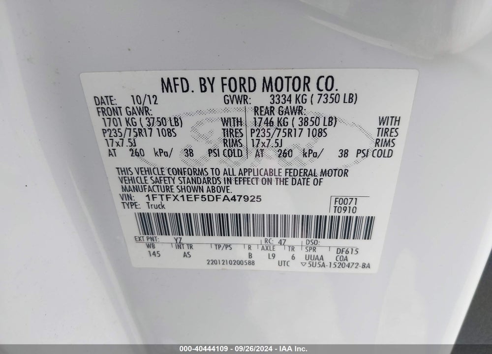 2013 FORD F-150 XL VIN: 1FTFX1EF5DFA47925