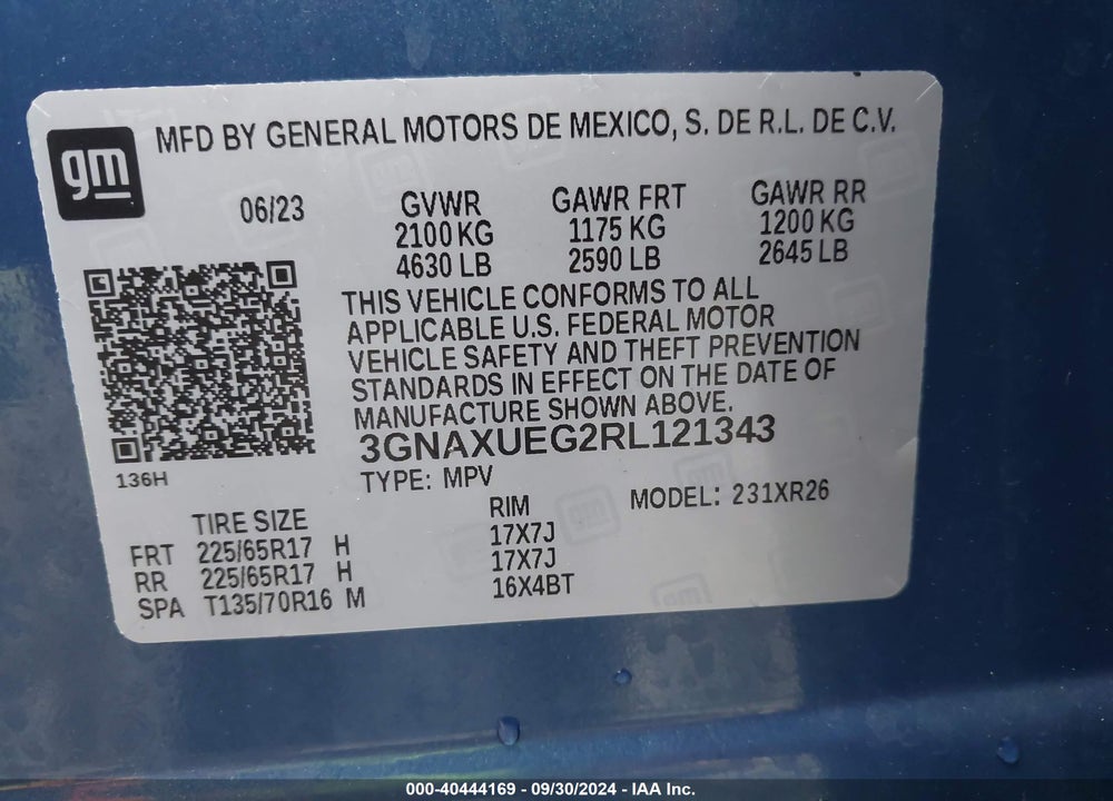 2024 CHEVROLET EQUINOX AWD LT VIN: 3GNAXUEG2RL121343