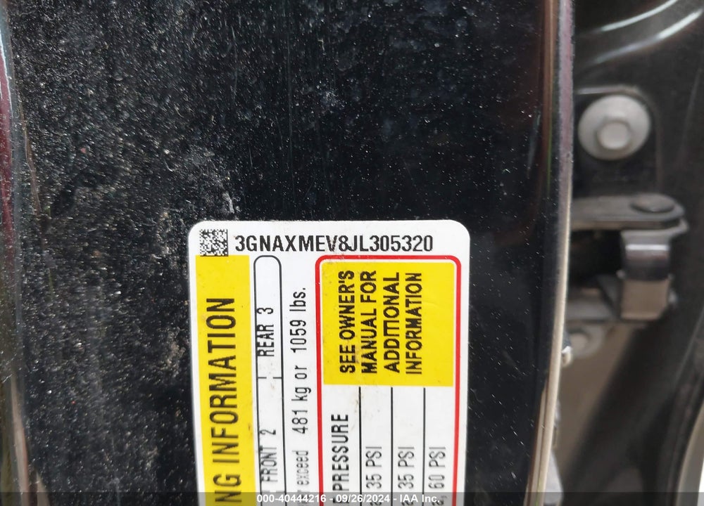 2018 CHEVROLET EQUINOX PREMIER VIN: 3GNAXMEV8JL305320