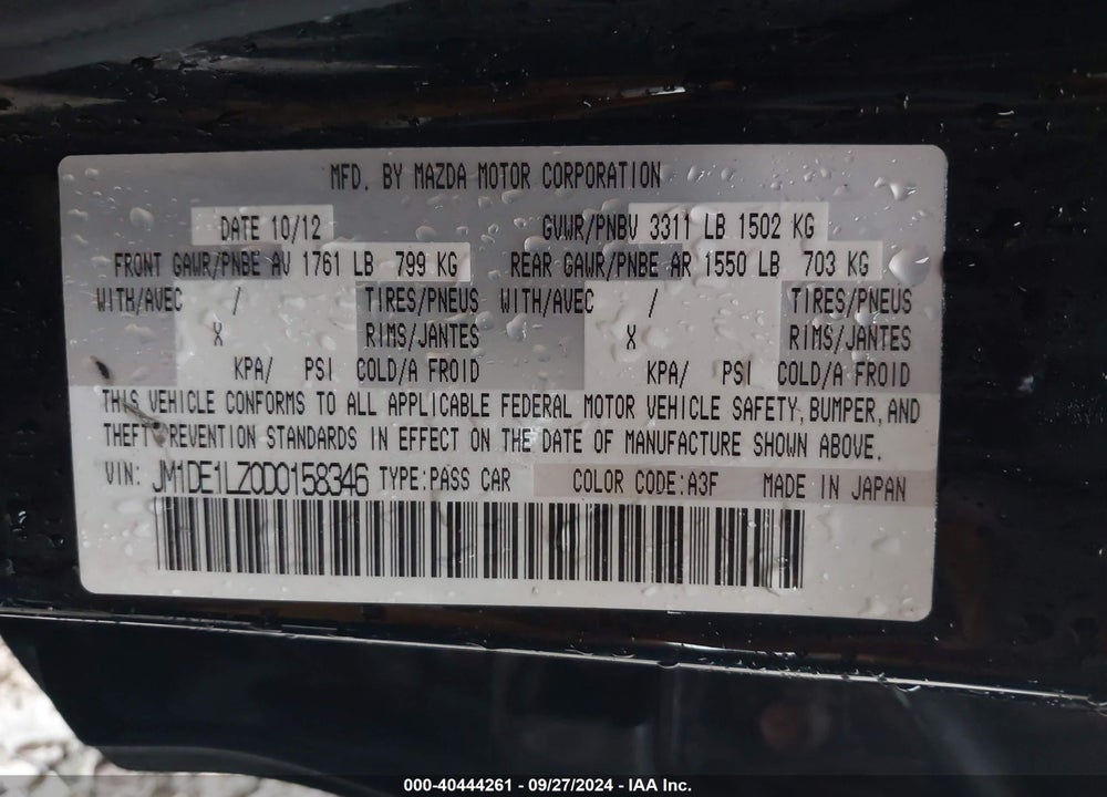 2013 MAZDA 2 TOURING VIN: JM1DE1LZ0D0158346