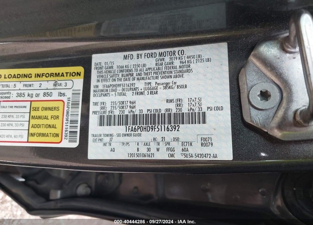 2015 FORD FUSION SE VIN: 1FA6P0HD9F5116392
