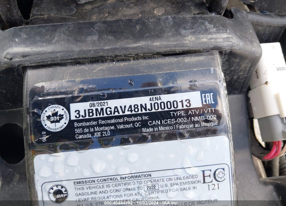 2022 CAN-AM RENEGADE 570 VIN: 3JBMGAV48NJ000013