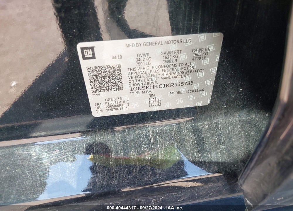 2019 CHEVROLET SUBURBAN LT VIN: 1GNSKHKC1KR335735