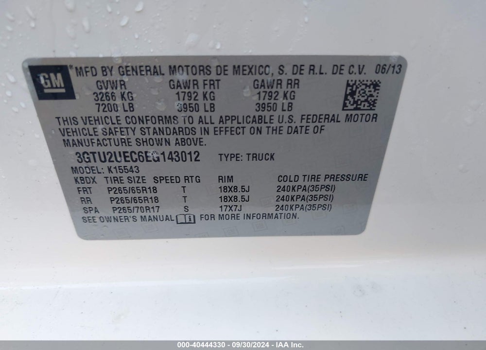 2014 GMC SIERRA 1500 SLE VIN: 3GTU2UEC6EG143012