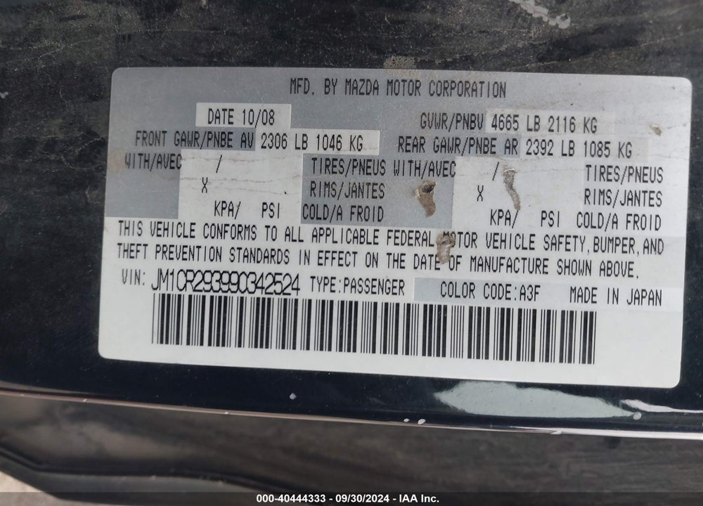 2009 MAZDA 5 SPORT VIN: JM1CR293990342524
