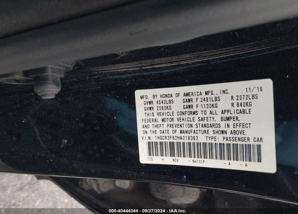 2017 HONDA ACCORD EX-L V6 VIN: 1HGCR3F82HA018363