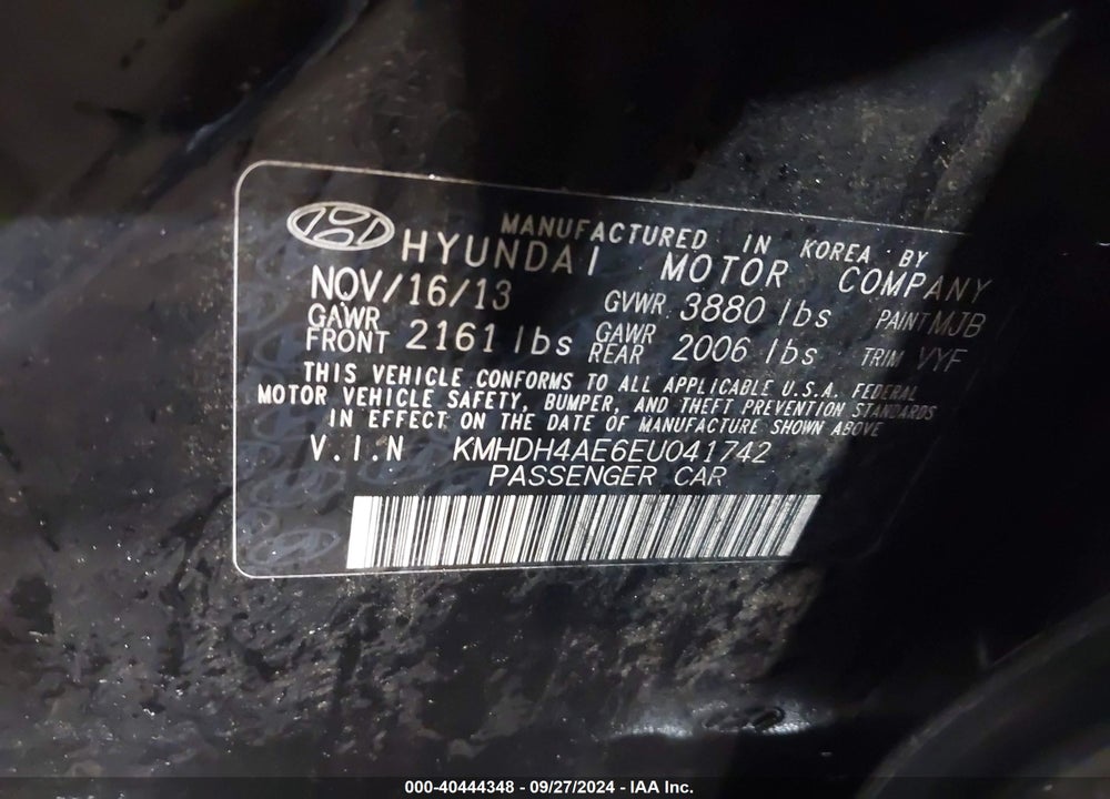 2014 HYUNDAI ELANTRA SE VIN: KMHDH4AE6EU041742