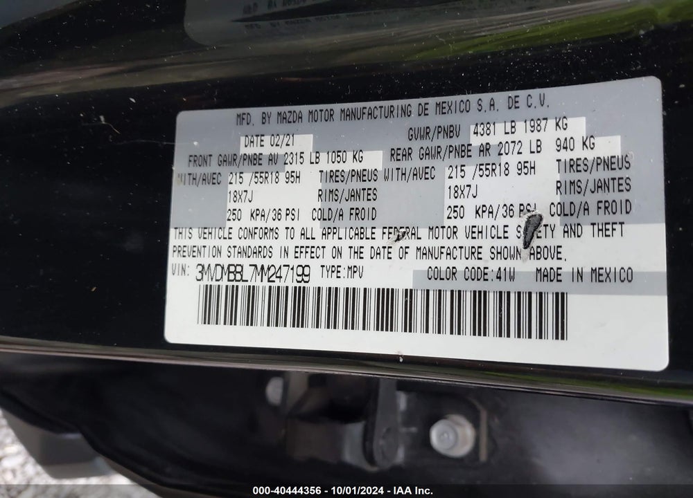 2021 MAZDA CX-30 SELECT VIN: 3MVDMBBL7MM247199