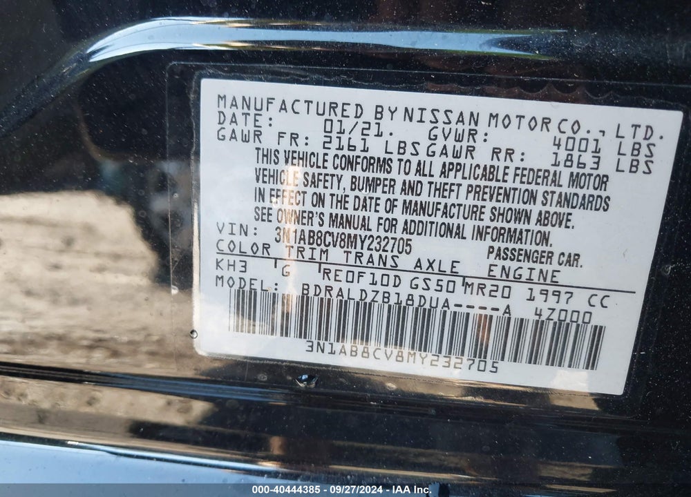 2021 NISSAN SENTRA SV XTRONIC CVT VIN: 3N1AB8CV8MY232705