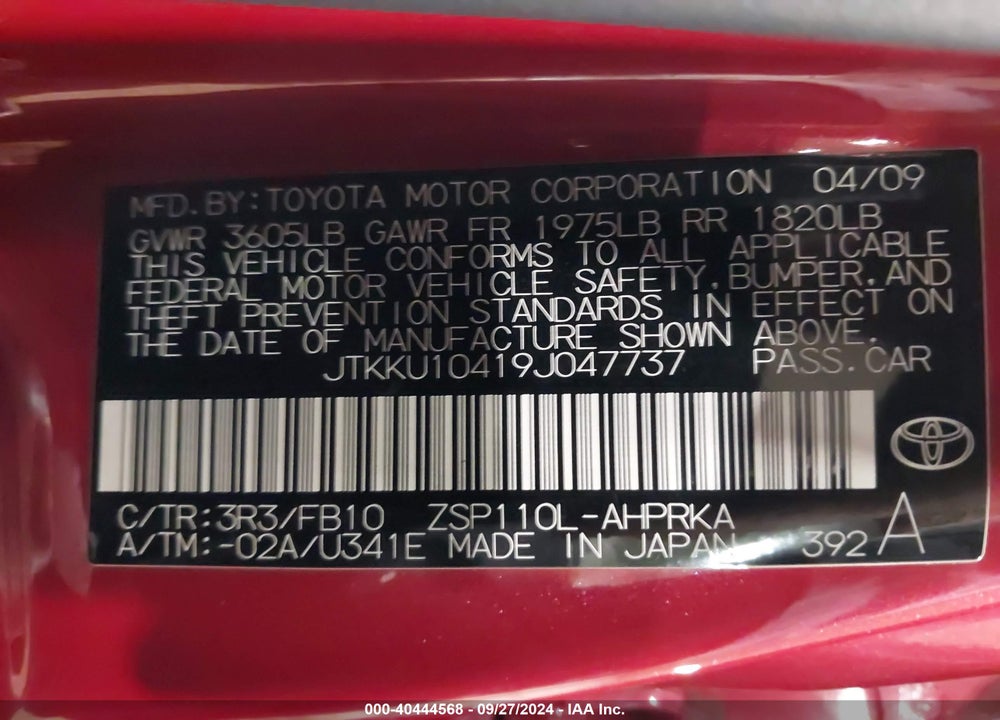 2009 SCION XD VIN: JTKKU10419J047737