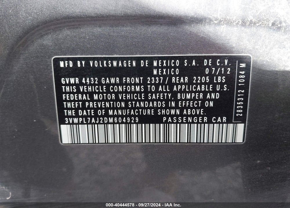2013 VOLKSWAGEN JETTA SPORTWAGEN 2.0L TDI VIN: 3VWPL7AJ2DM604929