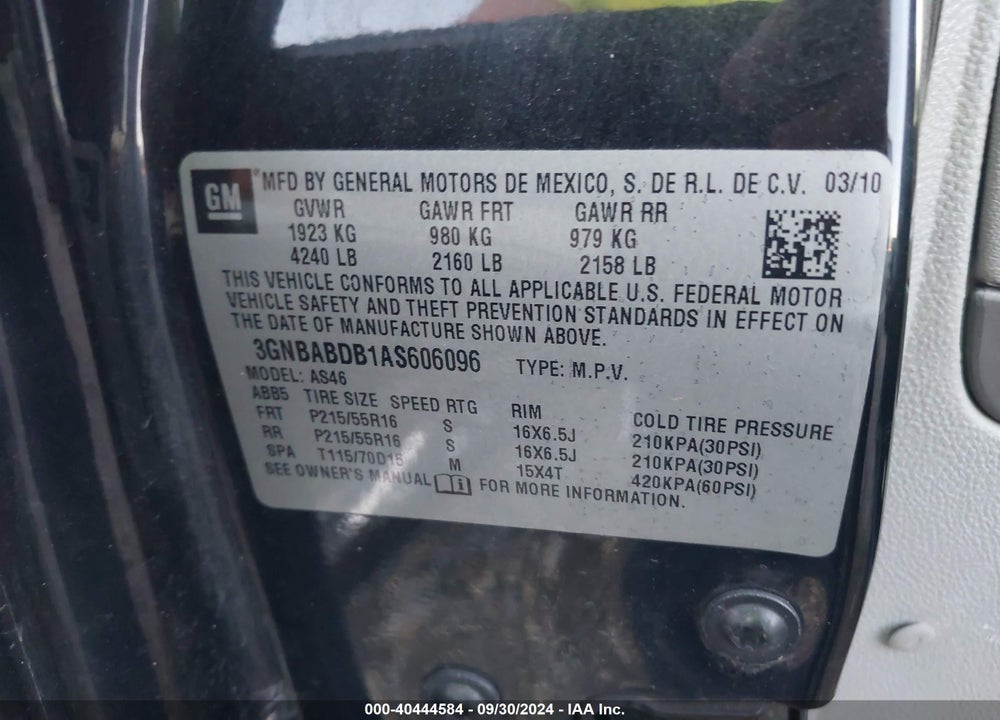2010 CHEVROLET HHR LT VIN: 3GNBABDB1AS606096