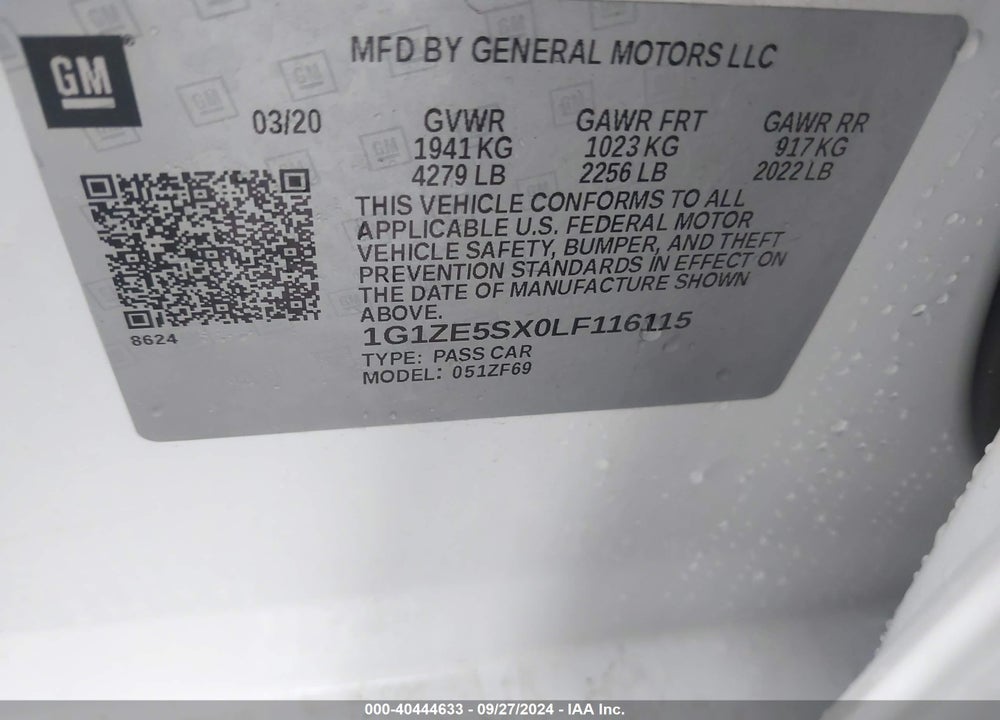 2020 CHEVROLET MALIBU FWD PREMIER VIN: 1G1ZE5SX0LF116115