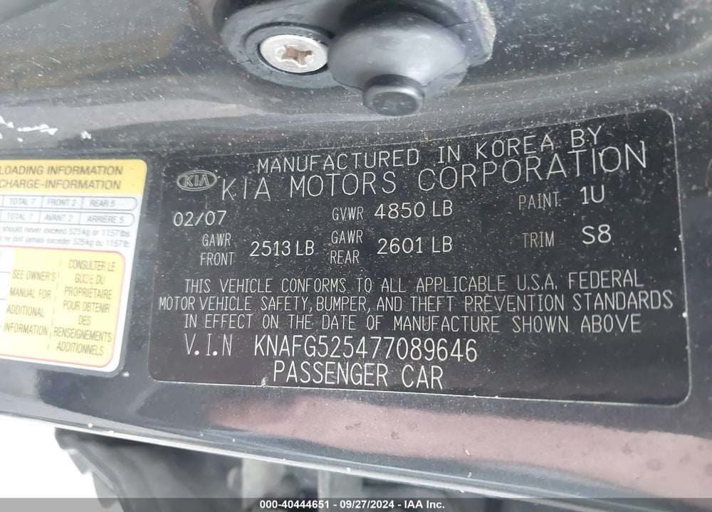 2007 KIA RONDO LX VIN: KNAFG525477089646