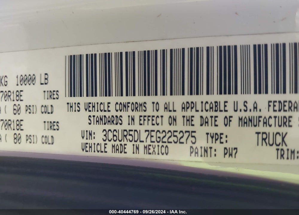 2014 RAM 2500 SLT VIN: 3C6UR5DL7EG225275