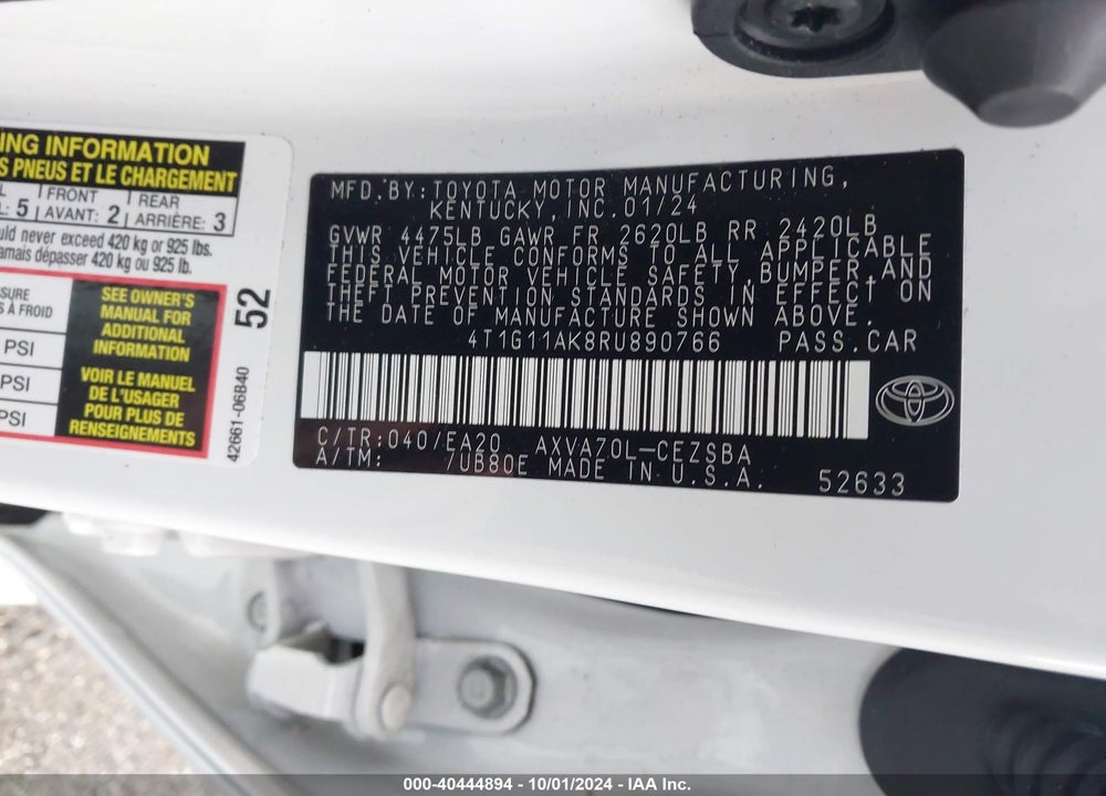 2024 TOYOTA CAMRY SE VIN: 4T1G11AK8RU890766