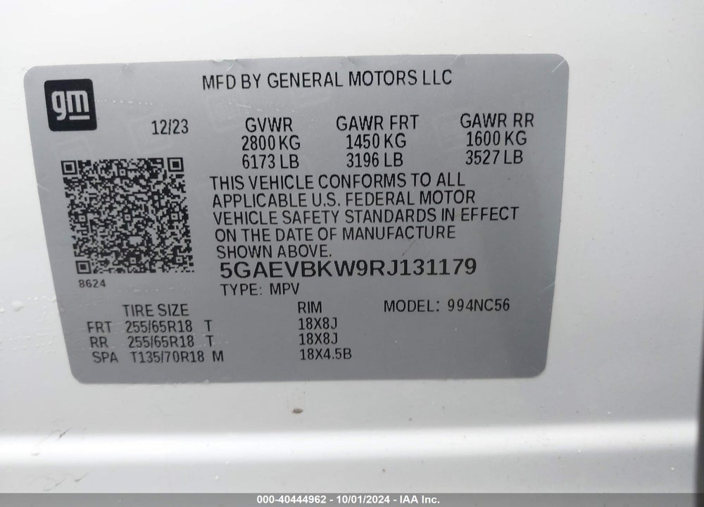 2024 BUICK ENCLAVE PREMIUM AWD VIN: 5GAEVBKW9RJ131179