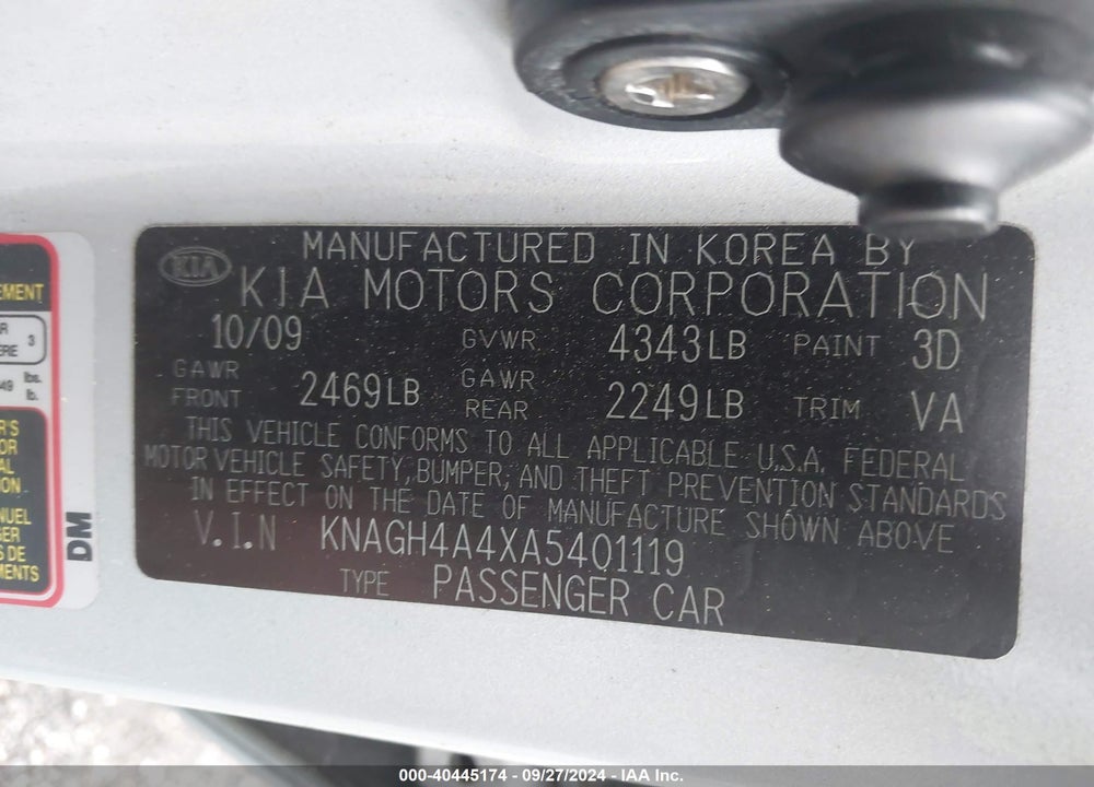 2010 KIA OPTIMA SX V6 VIN: KNAGH4A4XA5401119