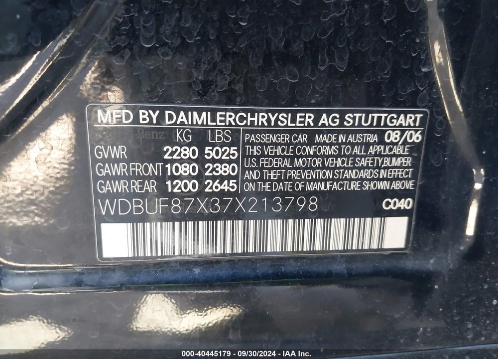 2007 MERCEDES-BENZ E 350 4MATIC VIN: WDBUF87X37X213798