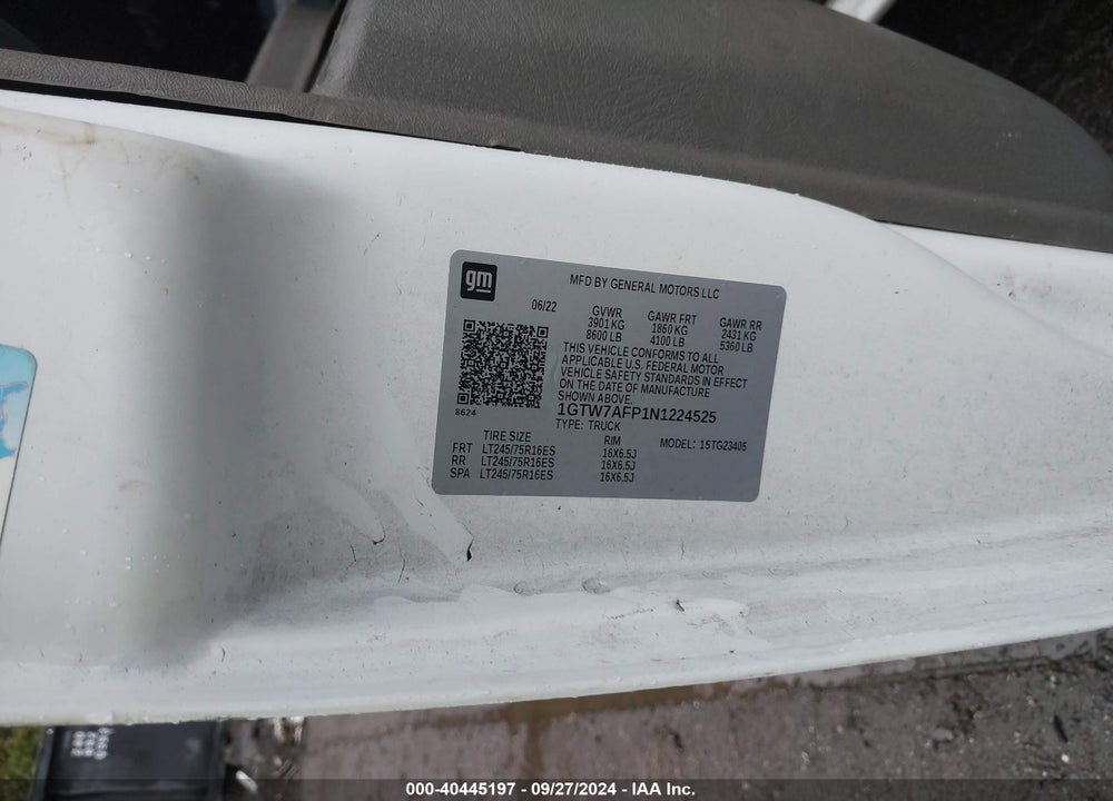2022 GMC SAVANA CARGO RWD 2500 REGULAR WHEELBASE WORK VAN VIN: 1GTW7AFP1N1224525