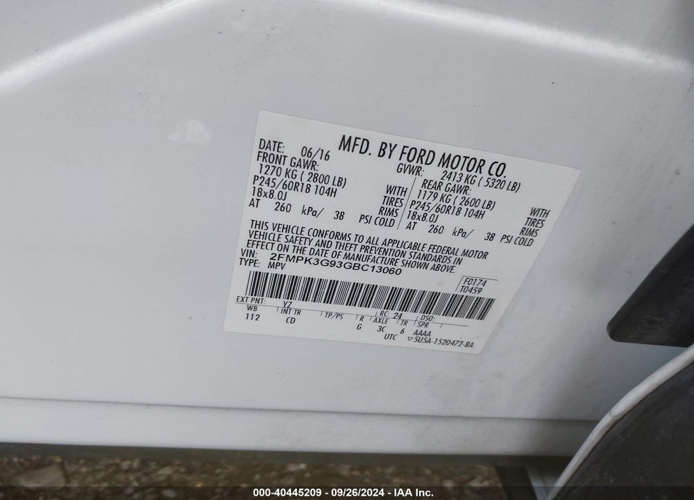 2016 FORD EDGE SE VIN: 2FMPK3G93GBC13060