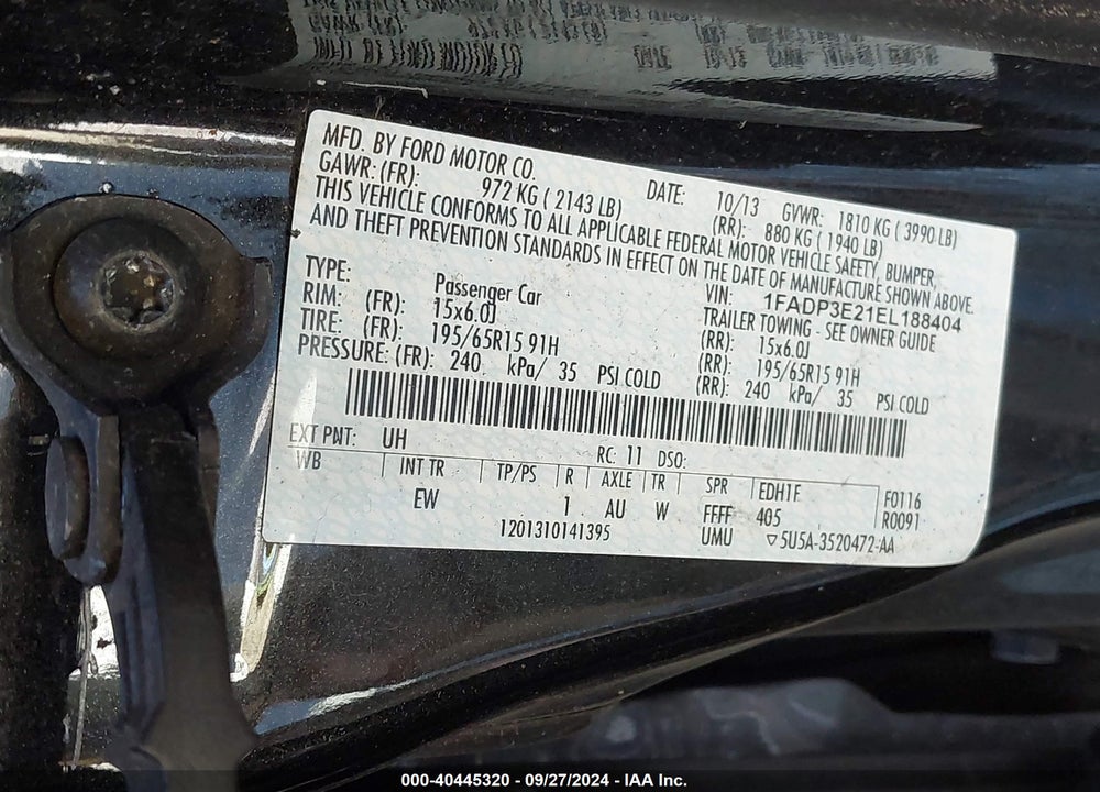 2014 FORD FOCUS S VIN: 1FADP3E21EL188404