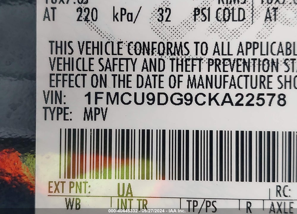 2012 FORD ESCAPE XLT VIN: 1FMCU9DG9CKA22578