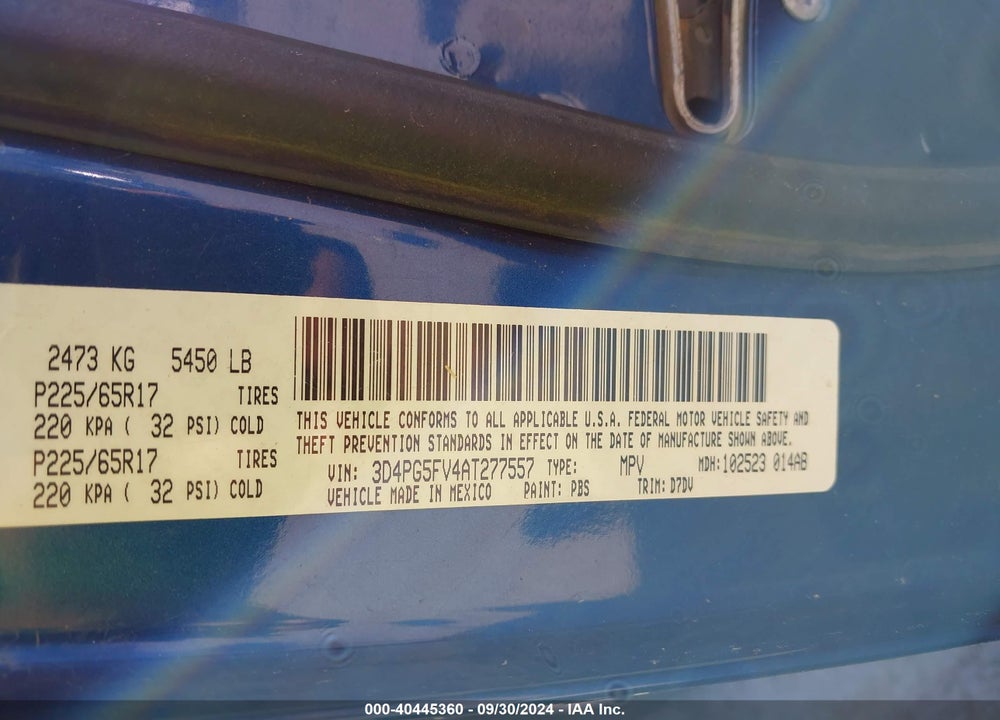 2010 DODGE JOURNEY SXT VIN: 3D4PG5FV4AT277557