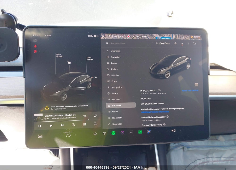 2019 TESLA MODEL 3 LONG RANGE/MID RANGE/STANDARD RANGE/STANDARD RANGE PLUS VIN: 5YJ3E1EA4KF306175