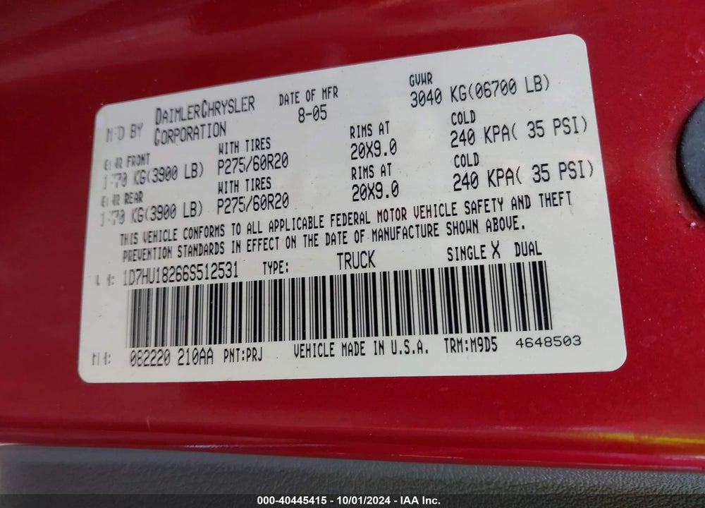 2006 DODGE RAM 1500 SLT VIN: 1D7HU18266S512531