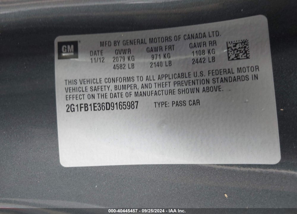 2013 CHEVROLET CAMARO 1LT VIN: 2G1FB1E36D9165987