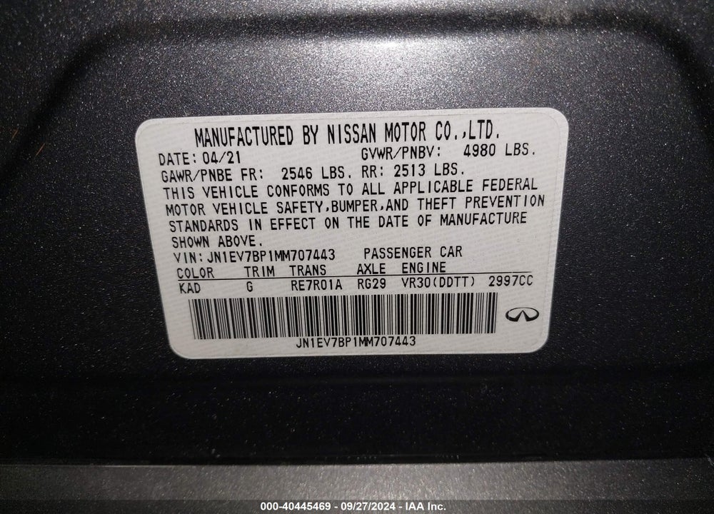 2021 INFINITI Q50 LUXE VIN: JN1EV7BP1MM707443