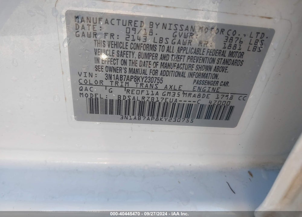 2019 NISSAN SENTRA SR VIN: 3N1AB7AP8KY230755