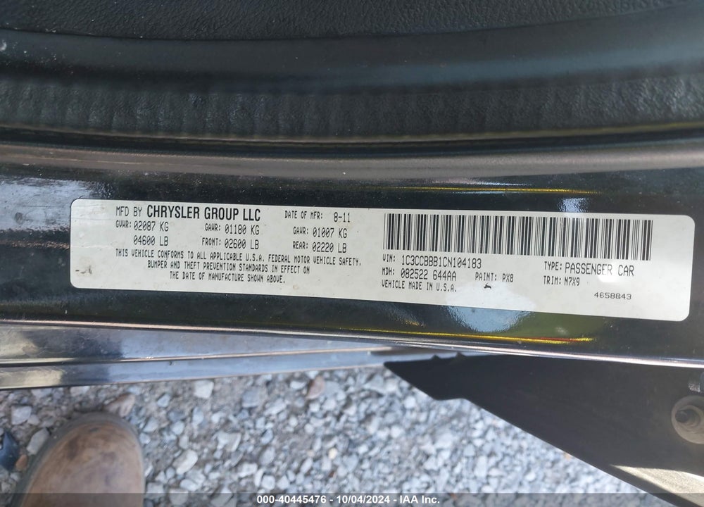 2012 CHRYSLER 200 TOURING VIN: 1C3CCBBB1CN104183