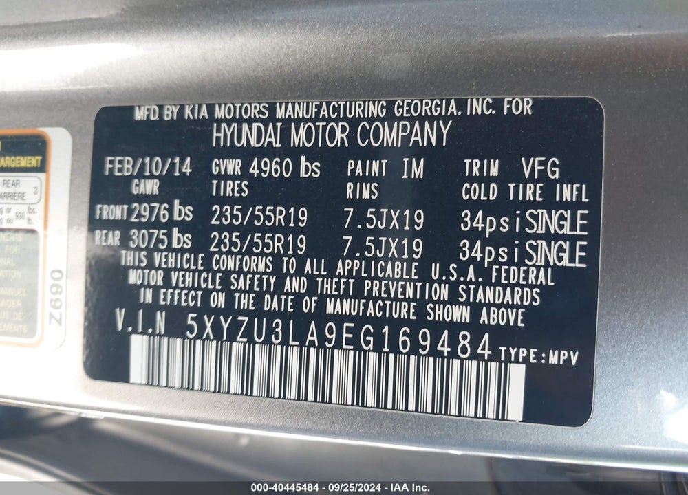 2014 HYUNDAI SANTA FE SPORT 2.0L TURBO VIN: 5XYZU3LA9EG169484