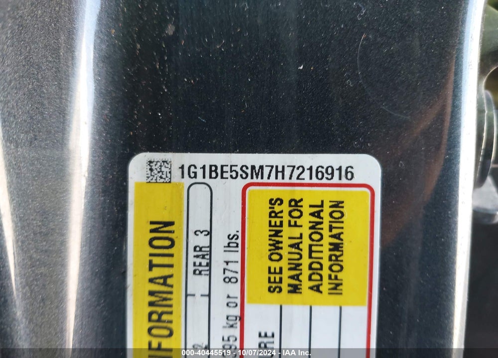 2017 CHEVROLET CRUZE VIN: 1G1BE5SM7H7216916