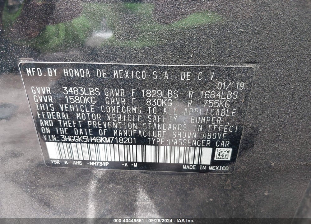 2019 HONDA FIT LX VIN: 3HGGK5H46KM718201
