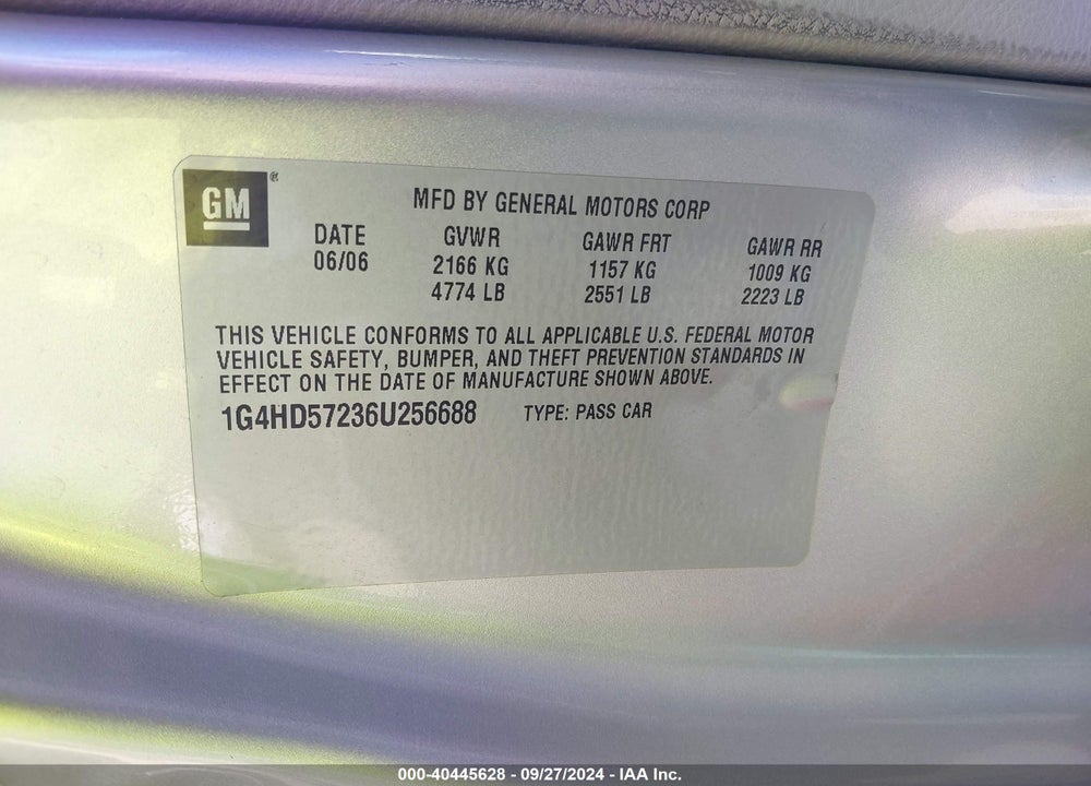 2006 BUICK LUCERNE VIN: 1G4HD57236U256688